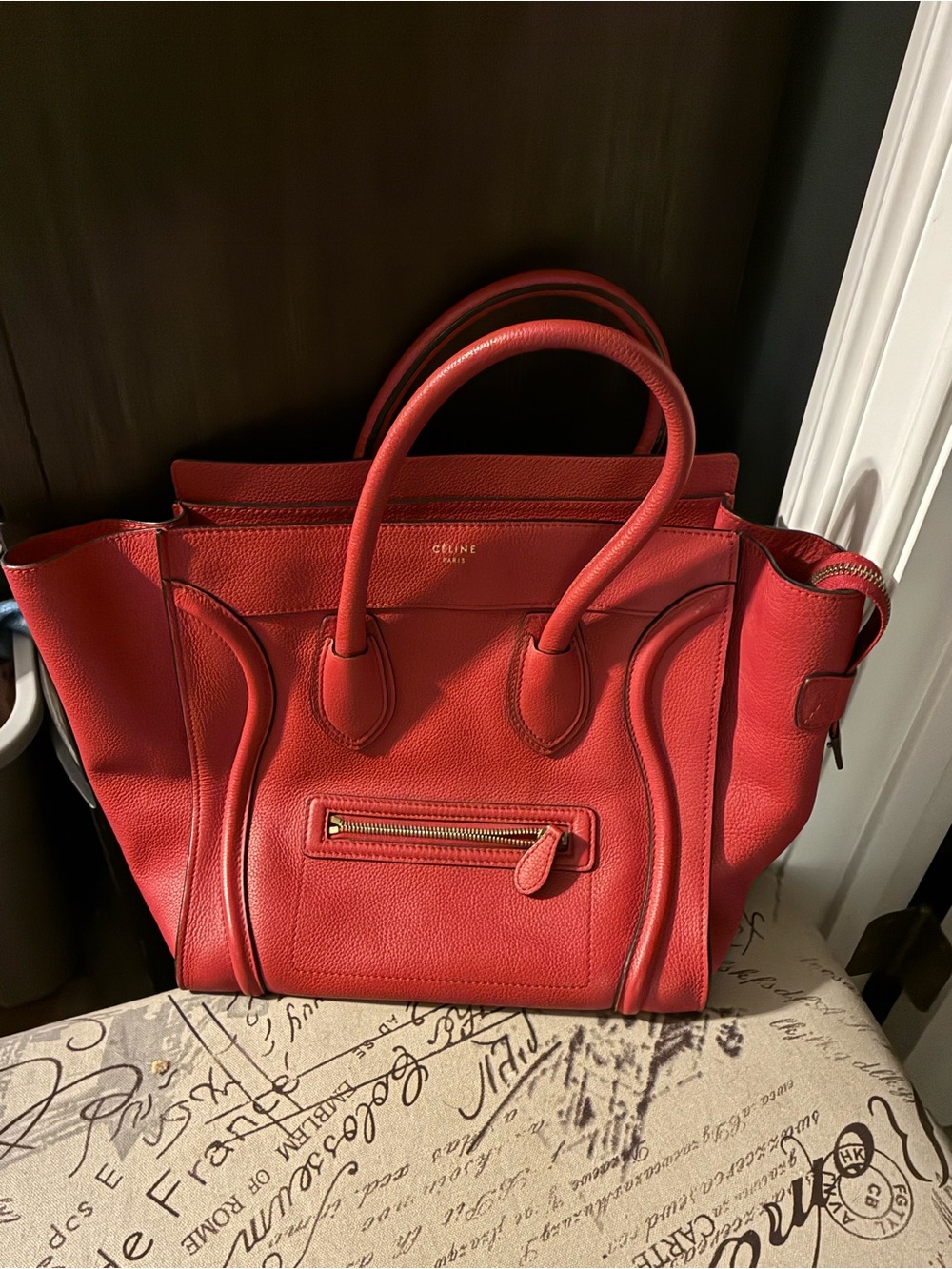 Celine Red Pebbled Leather Tote